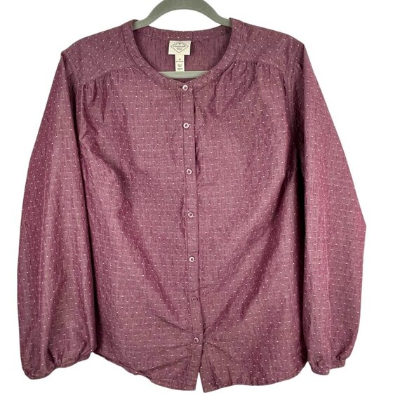 St. John's Bay 100% Cotton Button Down Boxy Puff Sleeve Plum Blouse Women's 1X - Picture 14 of 14